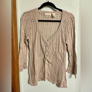 DKNY Jeans Open Knit Cardigan with Drawstring Waist and Gold Accents